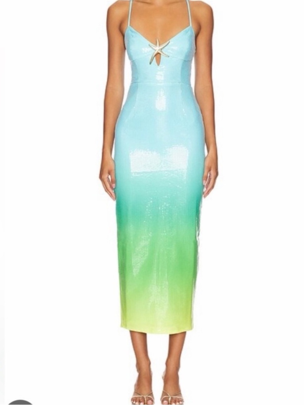 Sequin Ombre Midi Dress with Starfish Accent - Blue/Green Never worn